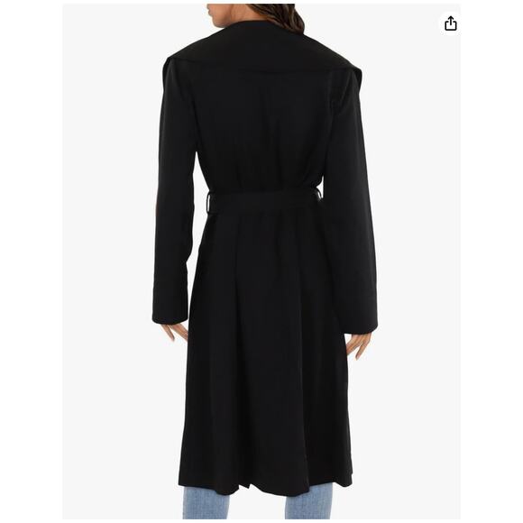 Avec Les Filles Black Trench Coat Belted Drape Front Size Large NWT Stylish - Picture 12 of 16